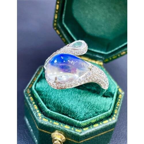 LR712 Fine Jewelry 18K Gold AU750 Sri Lanka Origin Natural Moonstone Gemstone 3.6ct Females Rings for Women Fine Rings
