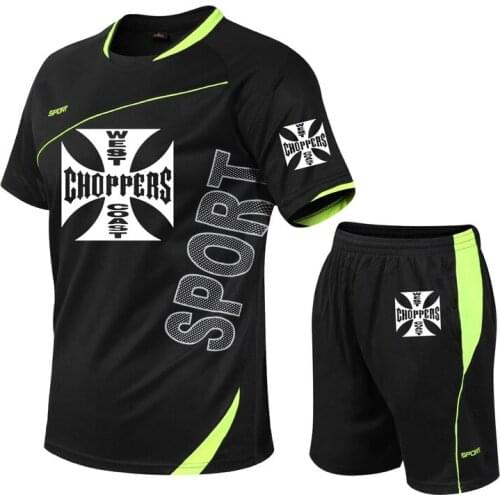 NEW Summer Mens Splicing suits West Coast choppers Printing high quality cotton Casual Mens short sleeve+shorts 2-piece set
