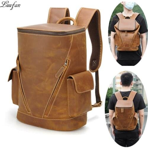 Luufan Large Capacity Backpack For Man Women Genuine Leather PC Laptop Rucksack Male Big Travel Backpack Daypack School Bagpack