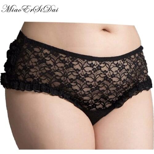 MiaoErSiDai Beading Heart Women Sexy Lace Underwear Ladys Panty High Quality Underclothes Plus Size Brief 2XL/3XL/4XL/5XL/6XL