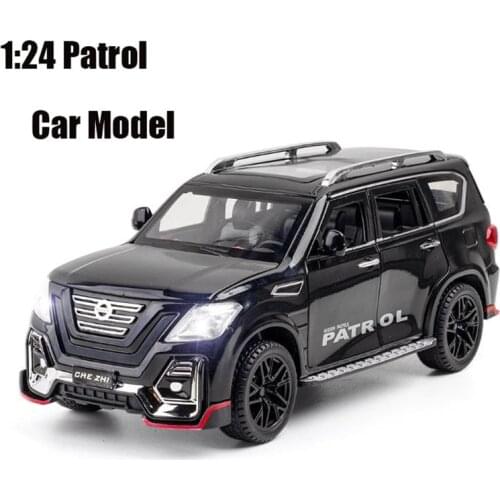 1/24 Alloy DieCast NISSAN Patrol Model Toy Car Simulation Sound Light Pull Back Collection Toys Vehicle For Children Gifts