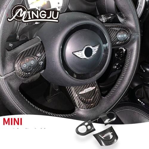 Modified Cooper Country Countryman R55 R56 R60 Carbon Fiber Steering Wheel Housing Decorative Sticker 2018 2019 2020 2021