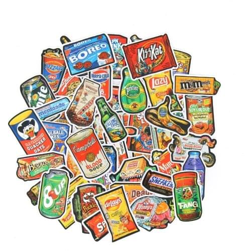 TD ZW 50Pcs/Lot Funny Brand Snacks And Drinks Graffiti Stickers For Laptop Car Pad Luggage Phone Bicycle Decal Toy Sticker