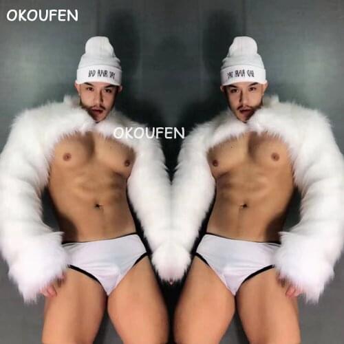 Nightclub bar male DS White Theme Party Sexy Fur Costume Party stage show performance dance wear