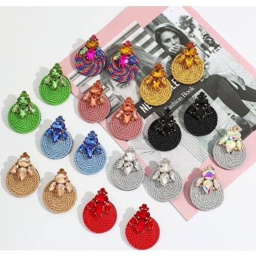 2021 Bohemian Women Jewelry Handmade Crystal Round Statement Earrings Creative Woven Earrings 2021