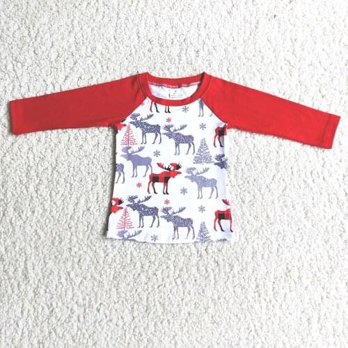 Wholesale/retail deer pattern baby girls&boys t shirt christmas unisex kids boutique autumn childrens clothing tops