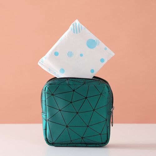Portable Pad Storage Bag Multifunctional PU Leather Women Menstrual Rhombus Sanitary Napkin Organizer Pouch Credit Card Case