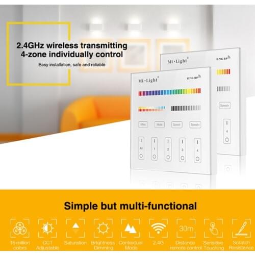 Milight T4 AC220V 4-Zone RGB+CCT Smart Panel Remote Controller brightness dimmer for led strip light Mi.light lamp or bulb