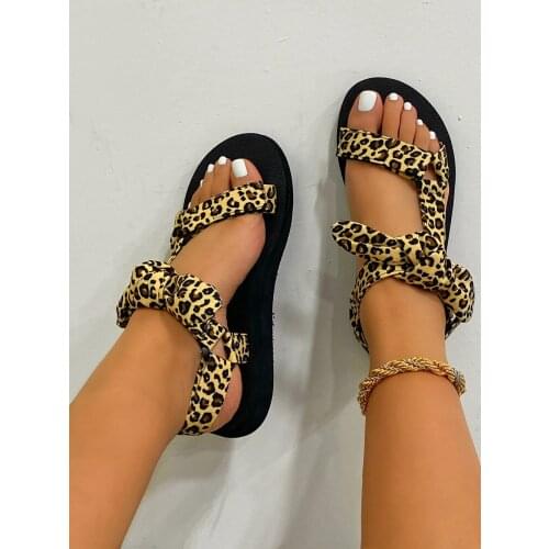 Beach Shoes Woman Cute Tie Design Hook Loop Casual Women Flat Sandals Gingham Open Toe Shoes Velcro Sandalia Plataforma