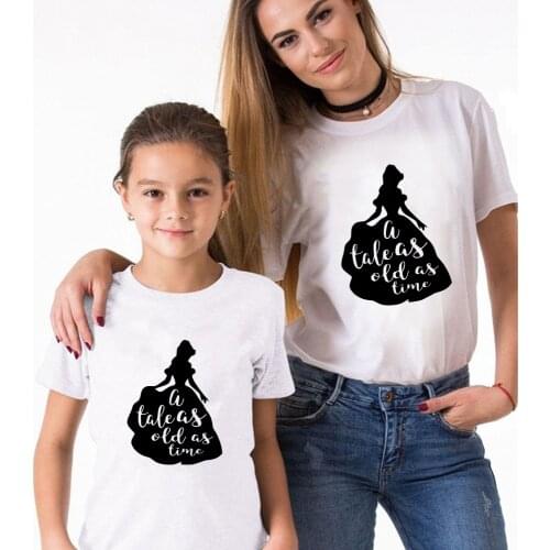 Family Look Outfits A Taleaf Old As Time Belle Princess Graphic T-shirt Mommy and Me Harajuku Tops Anime Casual Children T Shirt
