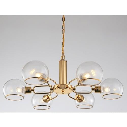 Nordic LED Chandelier Clear Glass Living room Hanglamp Gold Black Metal E14 Restaurant Pendant Lamp Chain Hanging Light Fixtures