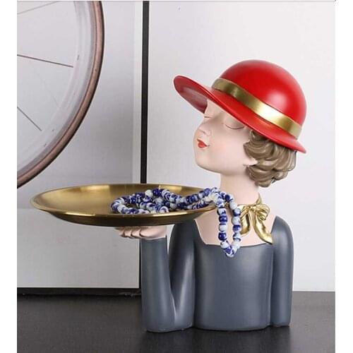 Modern Cute Hat Girl Resin Accessories Home Livingroom Desk Fruit Storage Box Art Decoration Coffee Table Tray Figurines Crafts
