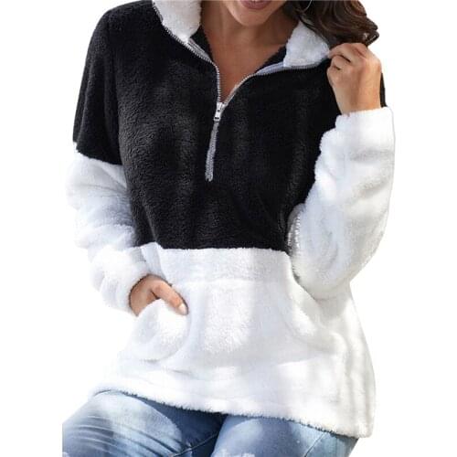 Sweatshirts Women Plush Pullover Hoodies Long Sleeve Zipper V-Neck Casual Tops Autumn Winter Warm Sweater Fashion Streetwear