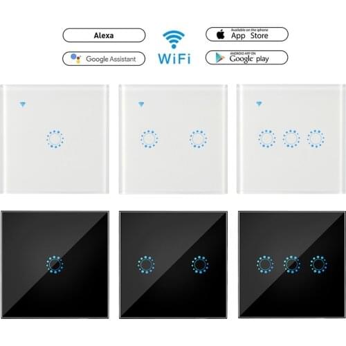 1/2/3-Gang WiFi Smart Light Switch Glass Screen Touch Panel Voice Control Wireless Wall Switch Work with Alexa Echo Google Home