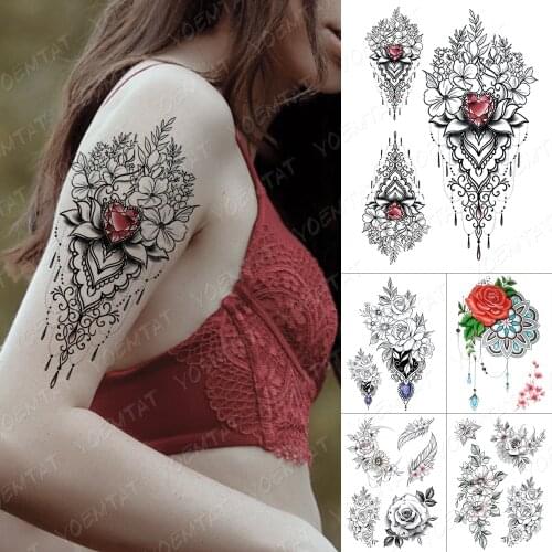 Waterproof Temporary Tattoo Sticker Ruby Mandala Henna Lace Flash Tattoos Diamond Rose Gem Body Art Arm Fake Tatoo Women Men