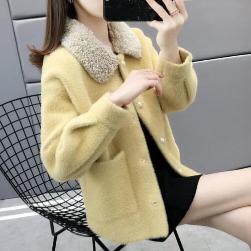 Knit Sweater Jacket Women Loose Imitation Mink Velvet Autumn Winter Plus Size Cardigan Outerwear Thick Pocket Clothes Female