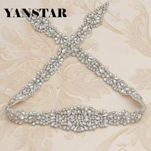 YANSTAR 1PIECE Handmade Full Length Bridal Sash Sewing Rose Gold Crystal Rhinestone Appliques For Wedding Dress Belt YS854