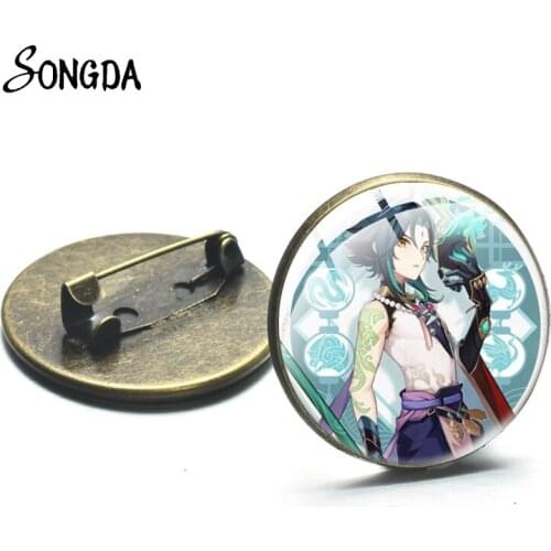 Japan Cartoon Anime Genshin Impact Brooch Icon Badges Anime Glass Cabochon Metal Pins Button Ornament Jewelry Gift Accessories