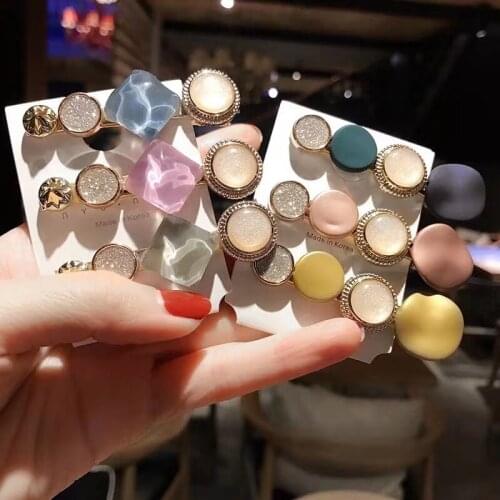 Candy Acrylic Barrettes Clip Hair Pins Accessories Women Chic Japan Geometric Round Small Hairgrips Cute Headwear Hairpins Gift