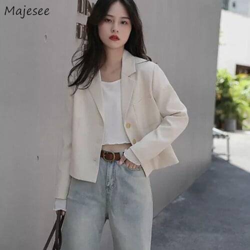 Women Short Blazers Solid Loose Korean Style Single Breasted Simple Basic All-match Office Lady Business Temperament Females New