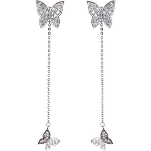 New Arrival 925 Sterling Silver Earrings For Women Dazzling Micro CZ Zircon Butterfly Tassel Earrings Oorbellen Drop Shipping