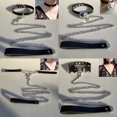 Kitten head Choker traction rope Bells Black Sexy Punk Harajuku Goth Collar Chain Necklace pu Leather Bondage Cosplay Neck