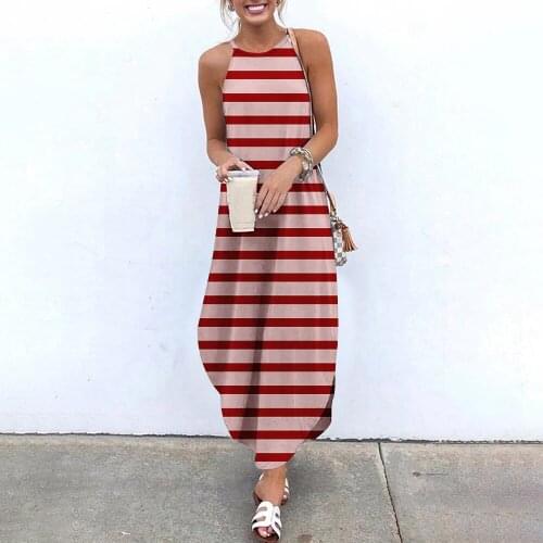 Cross-border new striped printed womens dress with irregular split skirt hem