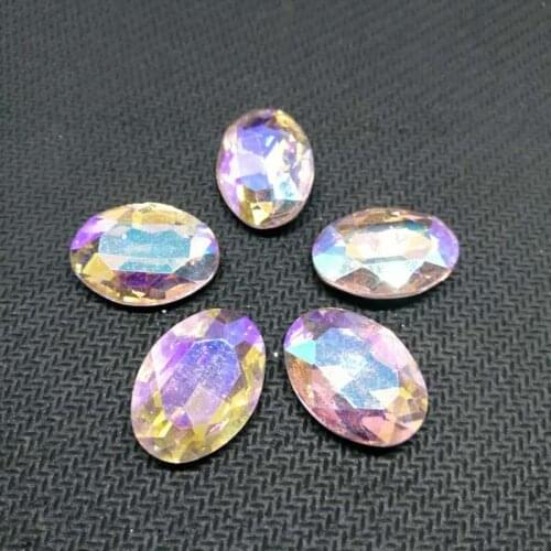 PINK AB Oval Crystal Glass Sewing Rhinestones Pointback DIY Wedding Dress and Bag 10*14 13*18