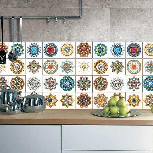 10/15/20/30cm Colorful Mandala Strip Tiles Wall Sticker Bathroom Kitchen Waist Line Decor Wallpaper Peel & Stick Vinly Art Mural