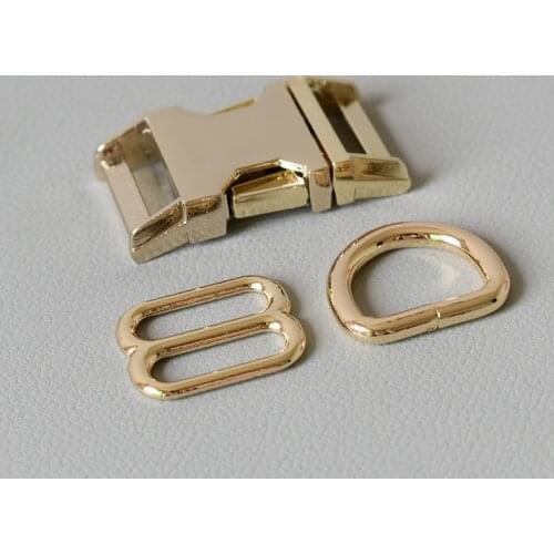 100 Suit (Metal Buckle+8 Buttons+D Ring/Set) DIY Dog Collar For 20mm Emboitement Zinc Alloy Buckle Adjust Buckles Gold