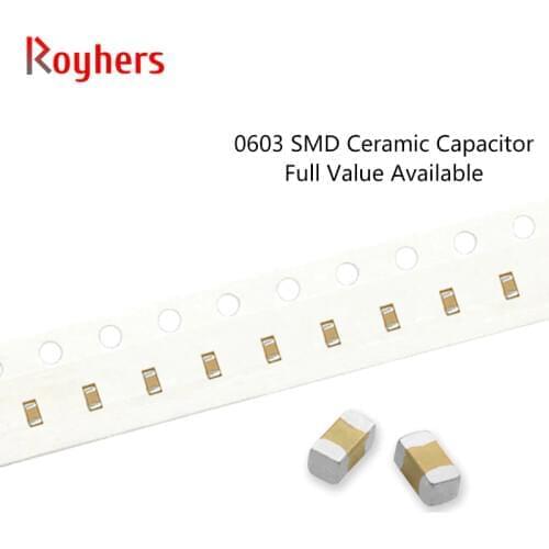 100Pcs 0603 SMD Set of Capacitors 5% 10% 1608 110pF-100nF 1nF 22nF 47nF 6.3V 16V 50V 102K 473K MLCC Full Value Available DIY Kit