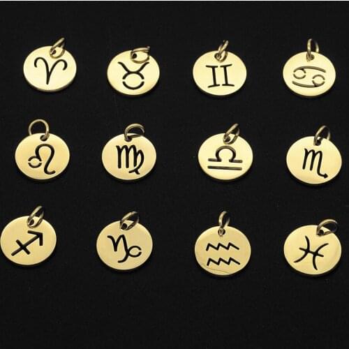 12pcs/set Zodiac Sign Stainless Steel Horoscope DIY Jewelry Charms Connector Wholesale Never Fade Top Quality