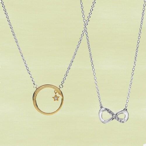 2020 New Silver 925 Sparkling Infinity Collier Divine Feather Necklace Fashion Personality DIY Original Jewelry Birthday Gift