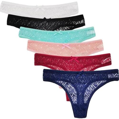6 Pcs / Lot Low RIse G String Sexy Lace Ladies Thongs
