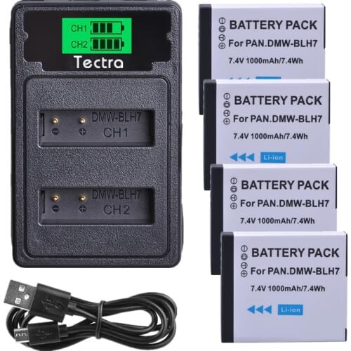 4x1000mAh DMW-BLH7 BLH7 DMW-BLH7PP DMW-BLH7E battery+LCD Dual Charger for Panasonic Lumix DMC-GM5,DMC-GF7,DMC-GF8,GF9,LX10