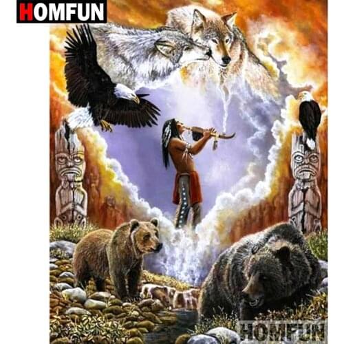 HOMFUN Full Square/Round Drill 5D DIY Diamond Painting "Indian bear wolf" Embroidery Cross Stitch 5D Home Decor Gift A08721