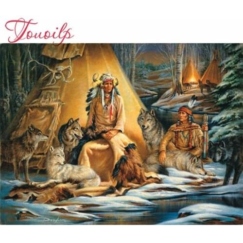 DIY Diamond Painting Cross Stitch 5D Forest Needlework Mosaic Indians With Wolf Group Full Square Drill Diamond Embroidery