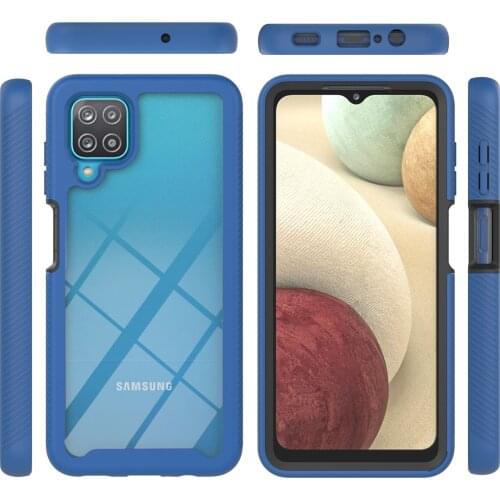 Shock Absorption Bumper + Rugged Clear Back Shell Phone Case for Samsung Galaxy A12 Transperant Cover Case