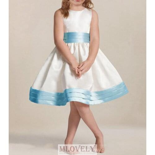 Lovely Simple Flower Girl Dresses Satin Cheap Child Formal Dress Tea Length for Girls Aged 2-14 Years