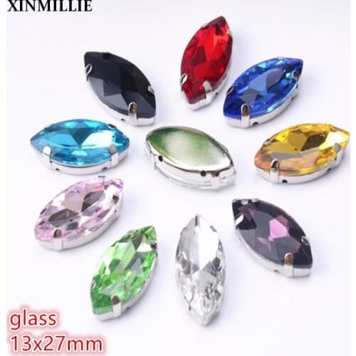 Free Shipment 13*27mm 30pcs/lot Marquise Glass Crystals With Metal Claw Settings Sew On Rhinestones Buttons For Sewing Dress