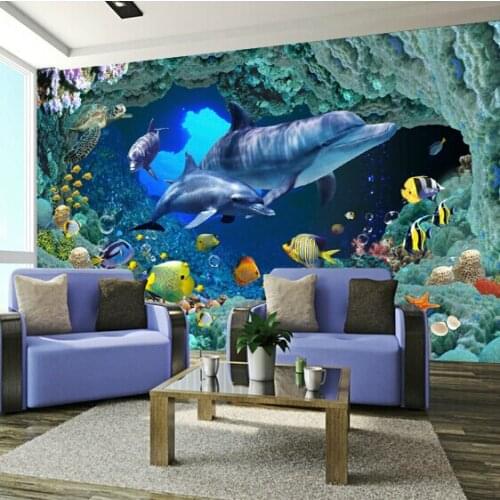 Large Custom Shark Sea World 3d Cartoon Mural Vinyl Wallpaper for Sofa Background Child Baby Room 3d Wall Photo Mural Wall paper