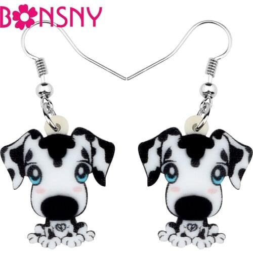 Bonsny Acrylic Sweet Spotted Dog Earrings Drop Dangle Cartoon Pets Jewelry Hot Sale Charms Gift Accessories For Women Girls Kids