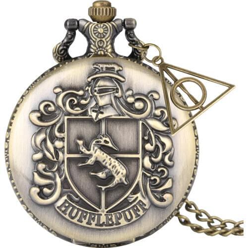 Hufflepuff House Pocket Watch for Men Full Hunter Slim Chain Pendant Watches Women Clock Gift Theme relojes mujer