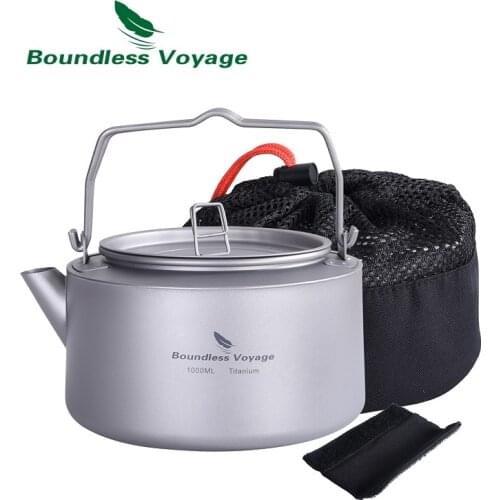 Boundless Voyage 1L Titanium Kettle Outdoor Camping Big Capacity Teapot with Folding Handle & Filter Ultralight Water Jug Bottle