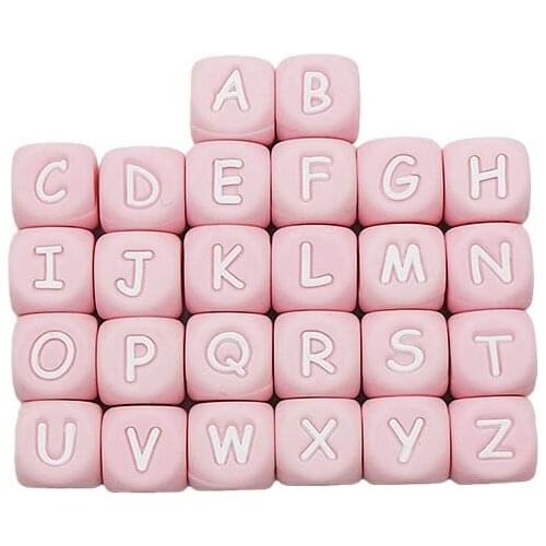 Chenkai 50pcs 12mm BPA Free Silicone Pink Letter Beads Teether Food Grade DIY Baby Pacifier Teethering Sensory Toy Accessories
