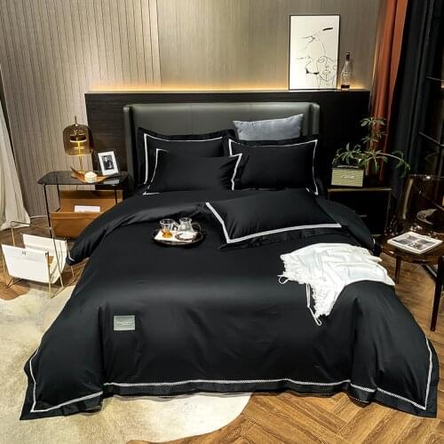 Black silkly egyptian cotton Bedding Sets Bed Linen Duvet Cover Elastic Bed Sheet/fitted sheet Pillowcase queen king size 4pcs
