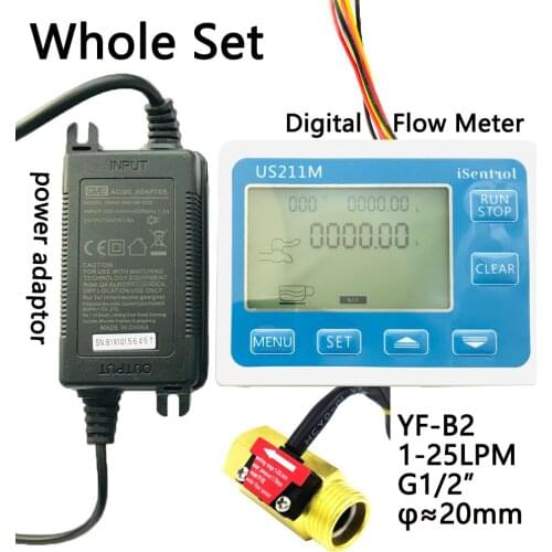Water Flow Meter US211M Digital Hall Water Flow Sensor Reader Nickeled Brass USC-HS21TB 1-30L/min Hall Water Flowmeter Turbine