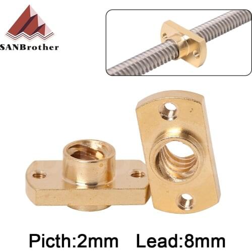 T8 lead screw nut Pitch 2mm Lead 8mm Brass T8x8mm Flange Lead Screw Nut for CNC Parts Ender 3 CR10 3D Printer Accessories