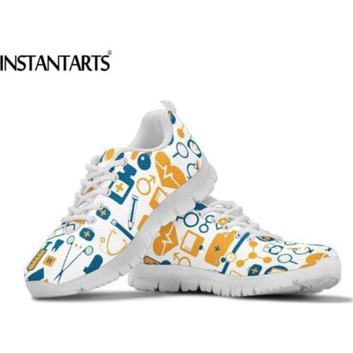INSTANTARTS Flats Shoes Women Trendy 3D EMT Pattern Casual Women Sneakers Comfortable Nursing Ladies Lace Up Light Shoes Woman