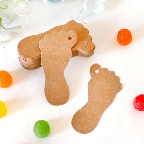 50pcs Cute Foot Shape Gift Tags Wedding Birthday Party Decorative Kraft Hang Tags DIY Price Labels Garment Tag Blank Paper Card